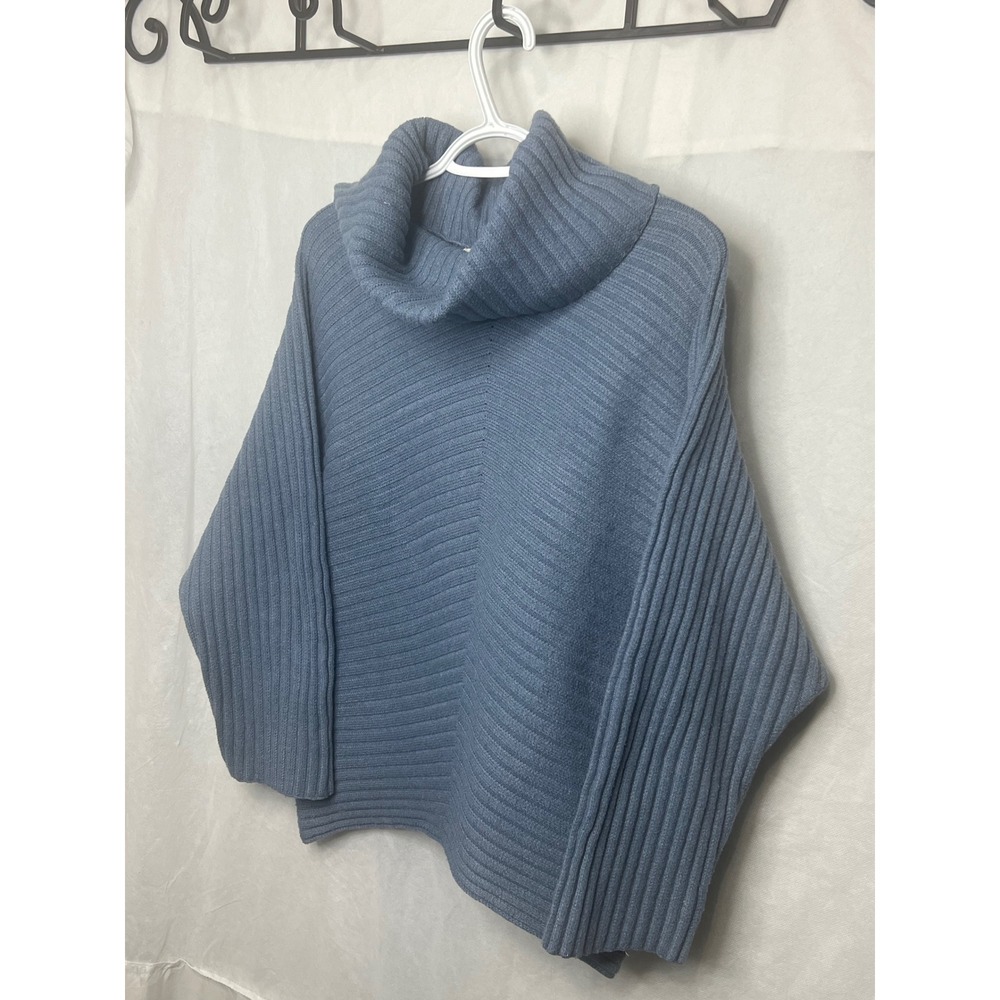 Andrea Jovine Womens Blue Ribbed Chevron Cowl Neck Sweater Size S Soft Knit